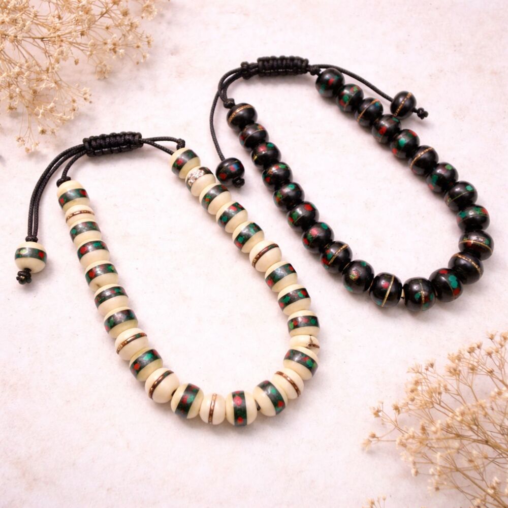 Pair of Inlaid Bead Boho Inspired Shamballa Bracelets